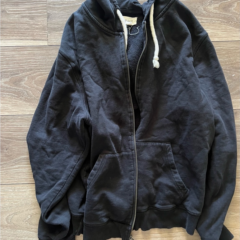 Pact Black Zip Up Sweater with Classic Collar